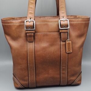 Coach Hamptons Leather Carryall Tote F10194 British Tan Buckle Straps 2006